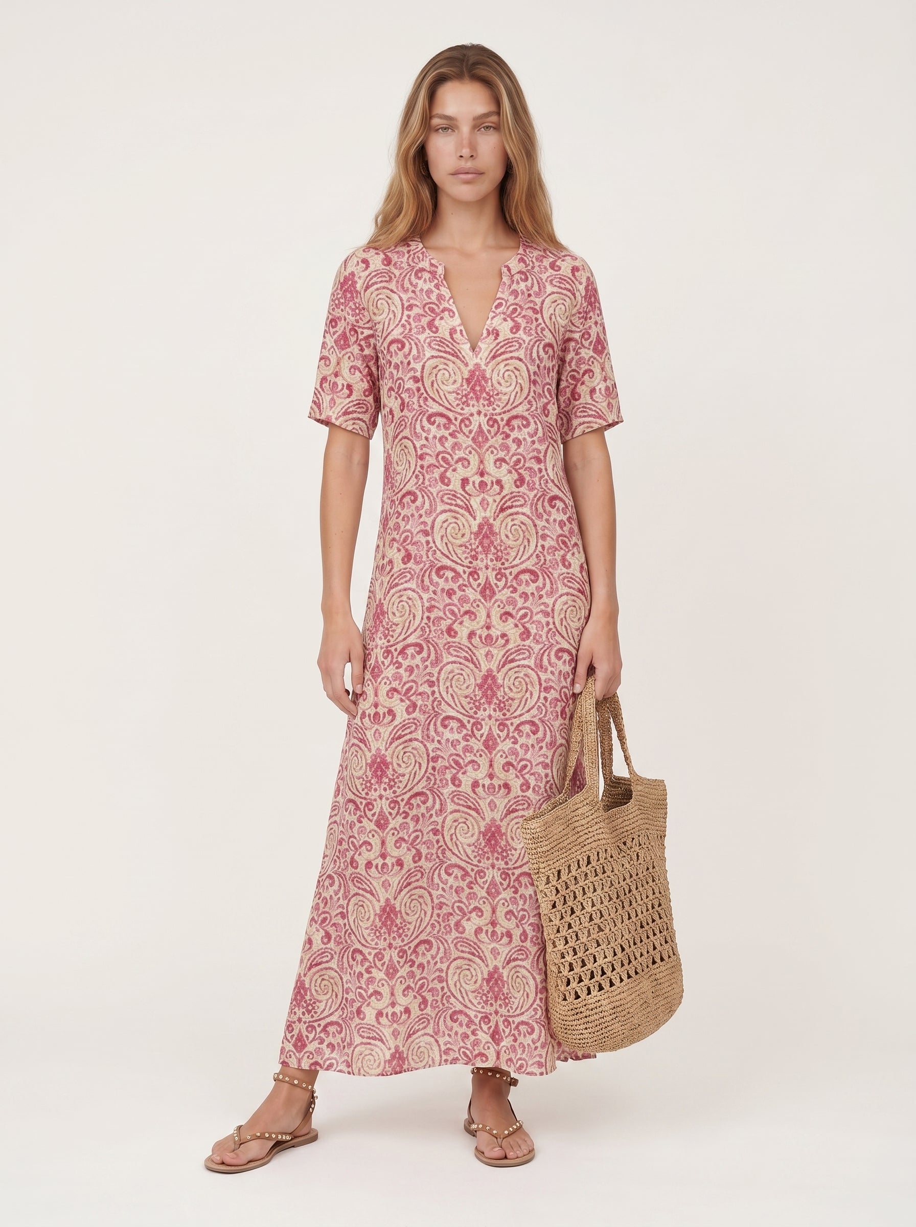 Iris | Breezy Boho Printed Flowy Maxi Dress with Tassel Tie Neck