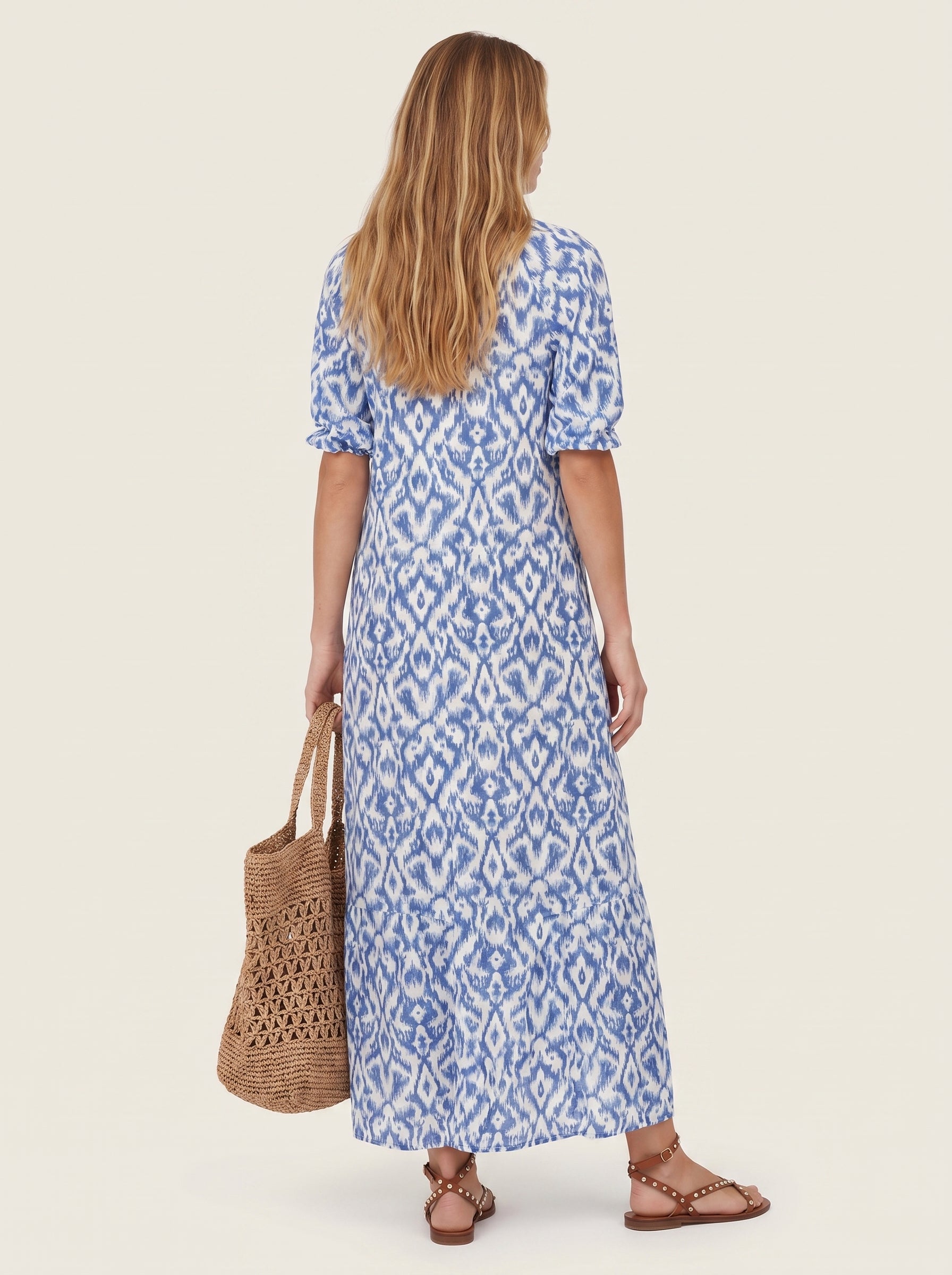 Iris | Breezy Boho Printed Flowy Maxi Dress with Tassel Tie Neck