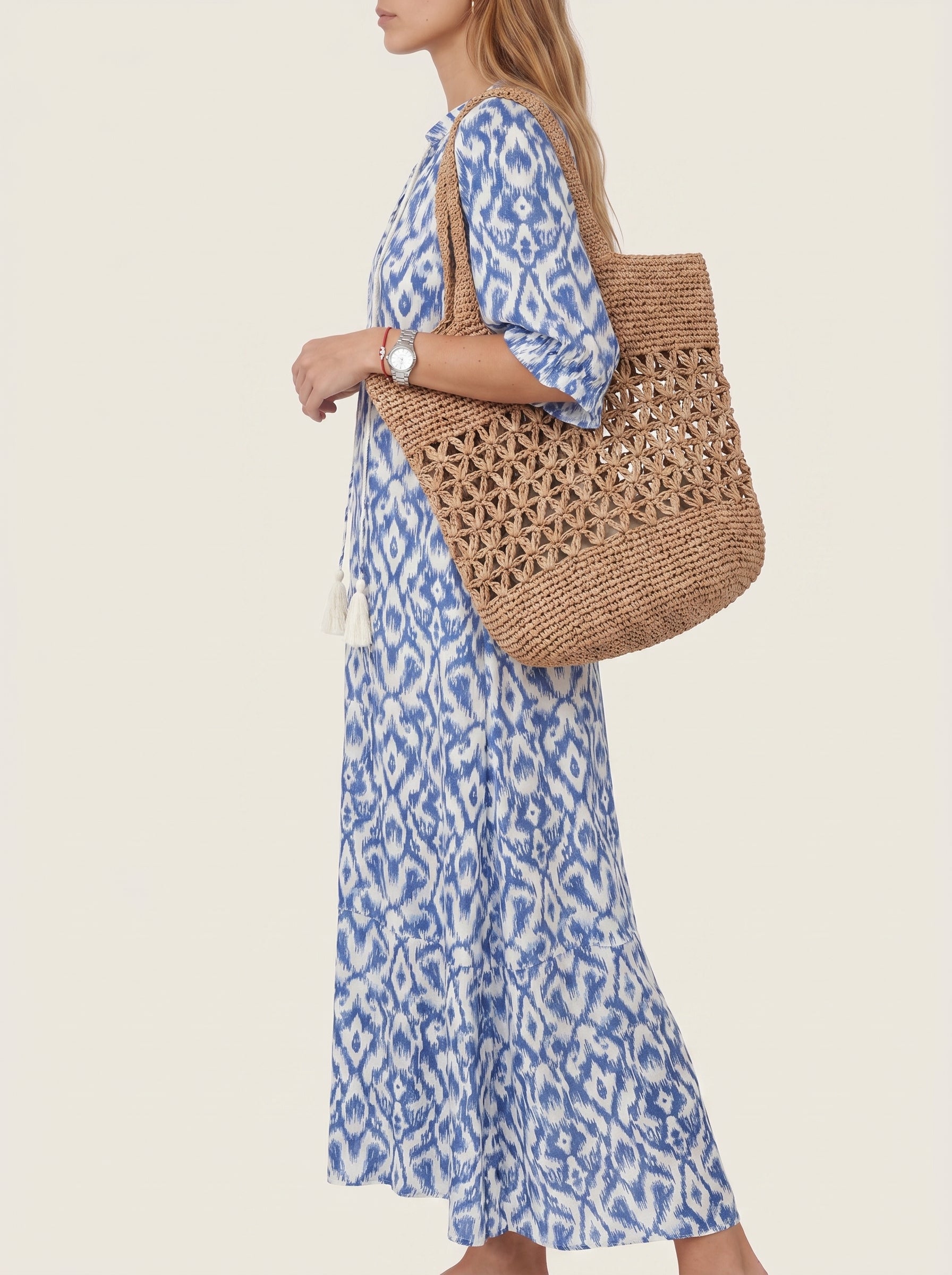 Iris | Breezy Boho Printed Flowy Maxi Dress with Tassel Tie Neck